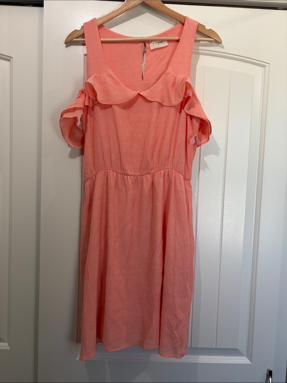 Everly Coral Cold-Shoulder Ruffle Mini Dress